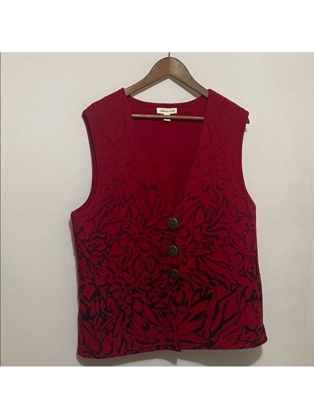 Coldwater Creek Vintage Wool Red Floral Women’s Vest Sz X-Large